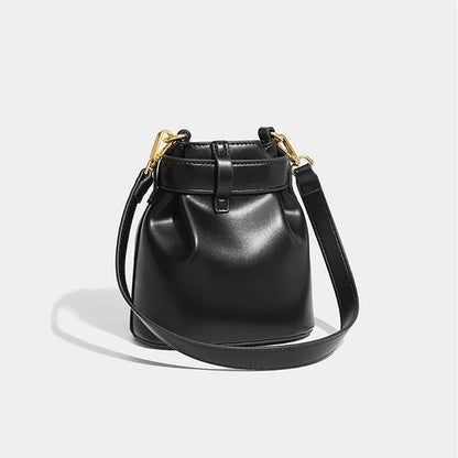 Ladies Bucket New Chinese Style 2024 Fashion Design Oil Waxed Leather Handbag High-end Butterfly Badge Crossbody Bag