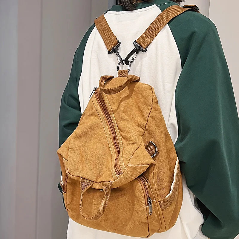 Ladies Canvas Laptop College Student Backpack Girl Vintage School Bag Cool Women Travel Backpack Female Trendy Book Bags Fashion