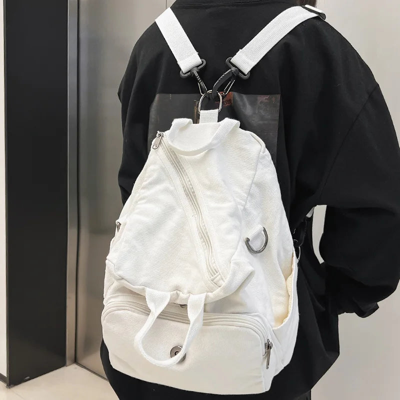Ladies Canvas Laptop College Student Backpack Girl Vintage School Bag Cool Women Travel Backpack Female Trendy Book Bags Fashion