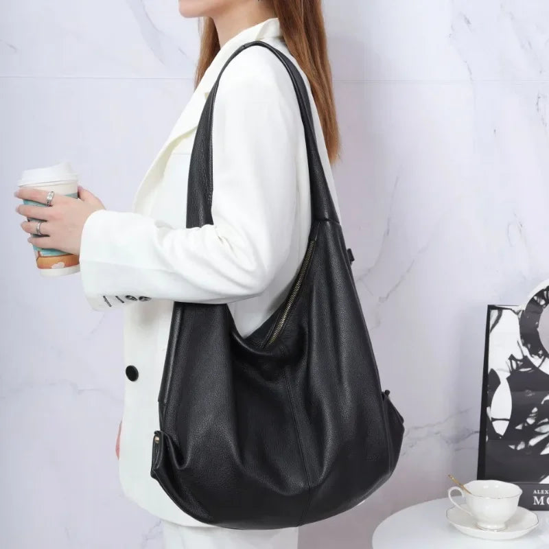 Ladies Casual Crossbody Shoulder Bags Simple Large Capacity Genuine Leather Tote Bag Commuter Shopping Travel Versatile Bolsos