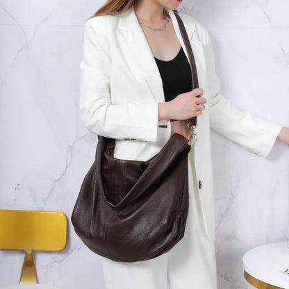 Ladies Casual Crossbody Shoulder Bags Simple Large Capacity Genuine Leather Tote Bag Commuter Shopping Travel Versatile Bolsos