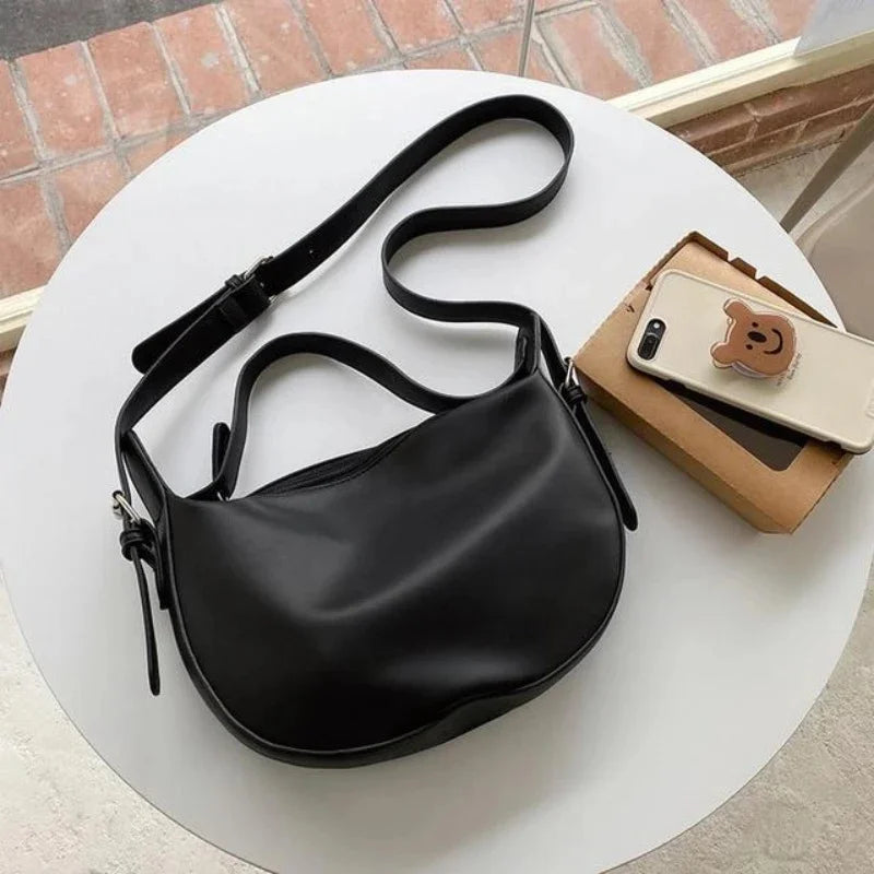 Ladies Casual Large Capacity Dumpling Women's Fashion Soft Leather Handbag Female Simple Solid Color Shoulder Crossbody Bag