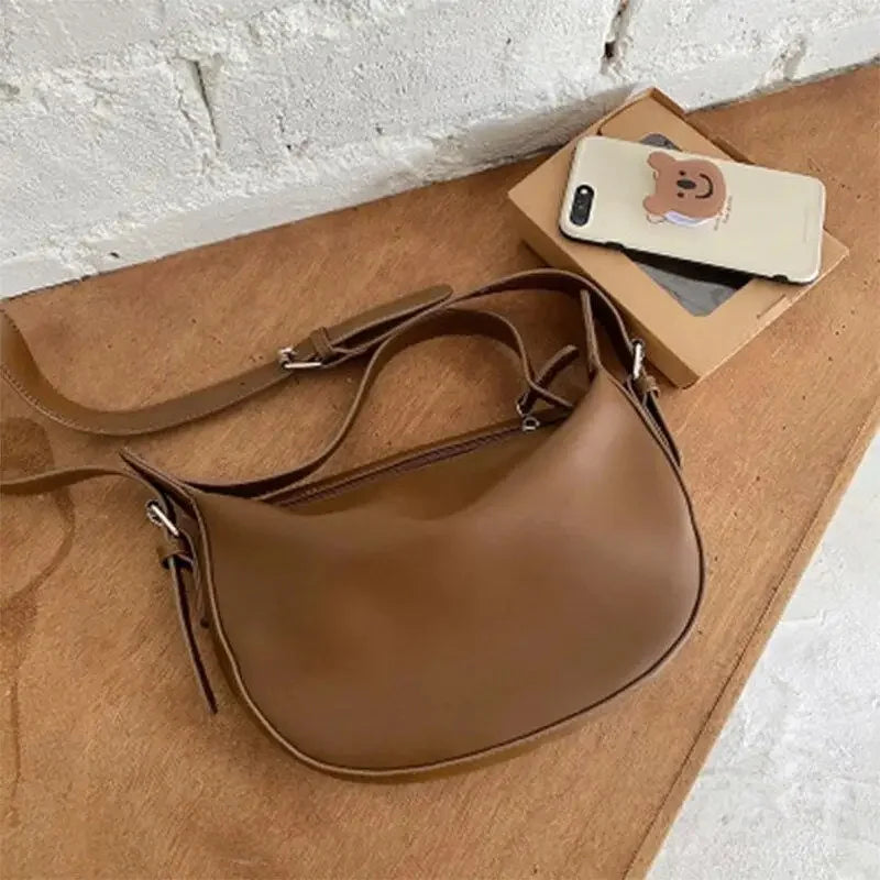 Ladies Casual Large Capacity Dumpling Women's Fashion Soft Leather Handbag Female Simple Solid Color Shoulder Crossbody Bag