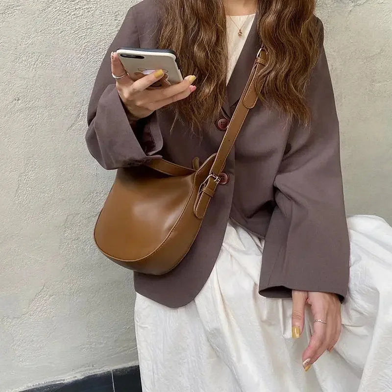 Ladies Casual Large Capacity Dumpling Women's Fashion Soft Leather Handbag Female Simple Solid Color Shoulder Crossbody Bag