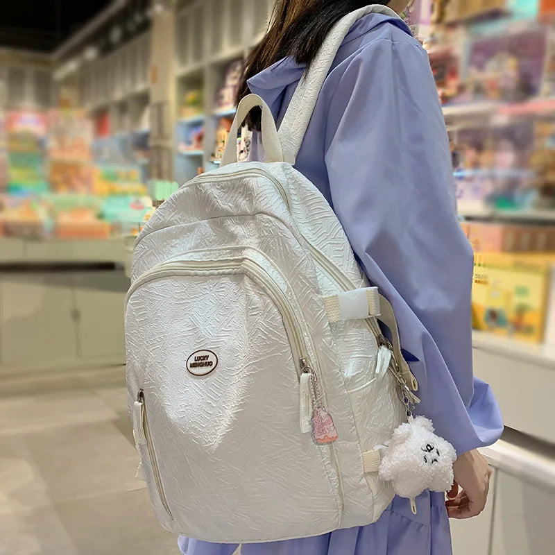 Ladies Cute White College Backpack Women Leisure School Bag Girl Laptop Backpack Trendy Female Travel Book Bags Fashion Teenager