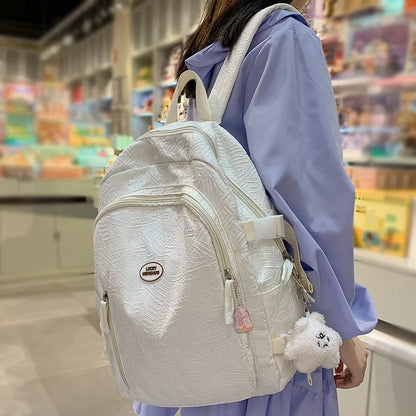 Ladies Cute White College Backpack Women Leisure School Bag Girl Laptop Backpack Trendy Female Travel Book Bags Fashion Teenager