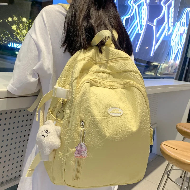 Ladies Cute White College Backpack Women Leisure School Bag Girl Laptop Backpack Trendy Female Travel Book Bags Fashion Teenager
