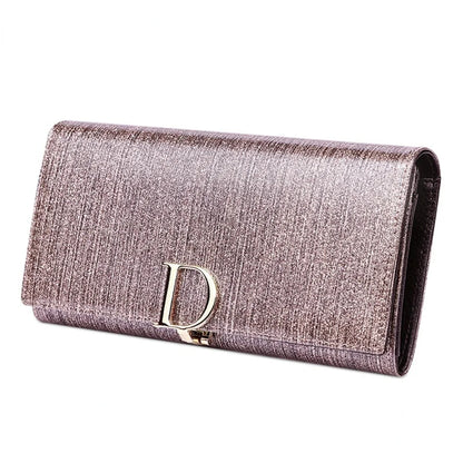 Ladies D Buckle Large Capacity Multi-card Slot Long Wallet Genuine Leather Purse