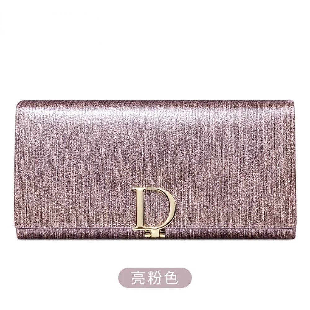 Ladies D Buckle Large Capacity Multi-card Slot Long Wallet Genuine Leather Purse