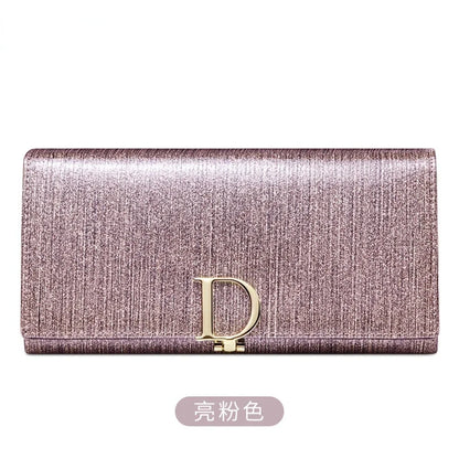 Ladies D Buckle Large Capacity Multi-card Slot Long Wallet Genuine Leather Purse