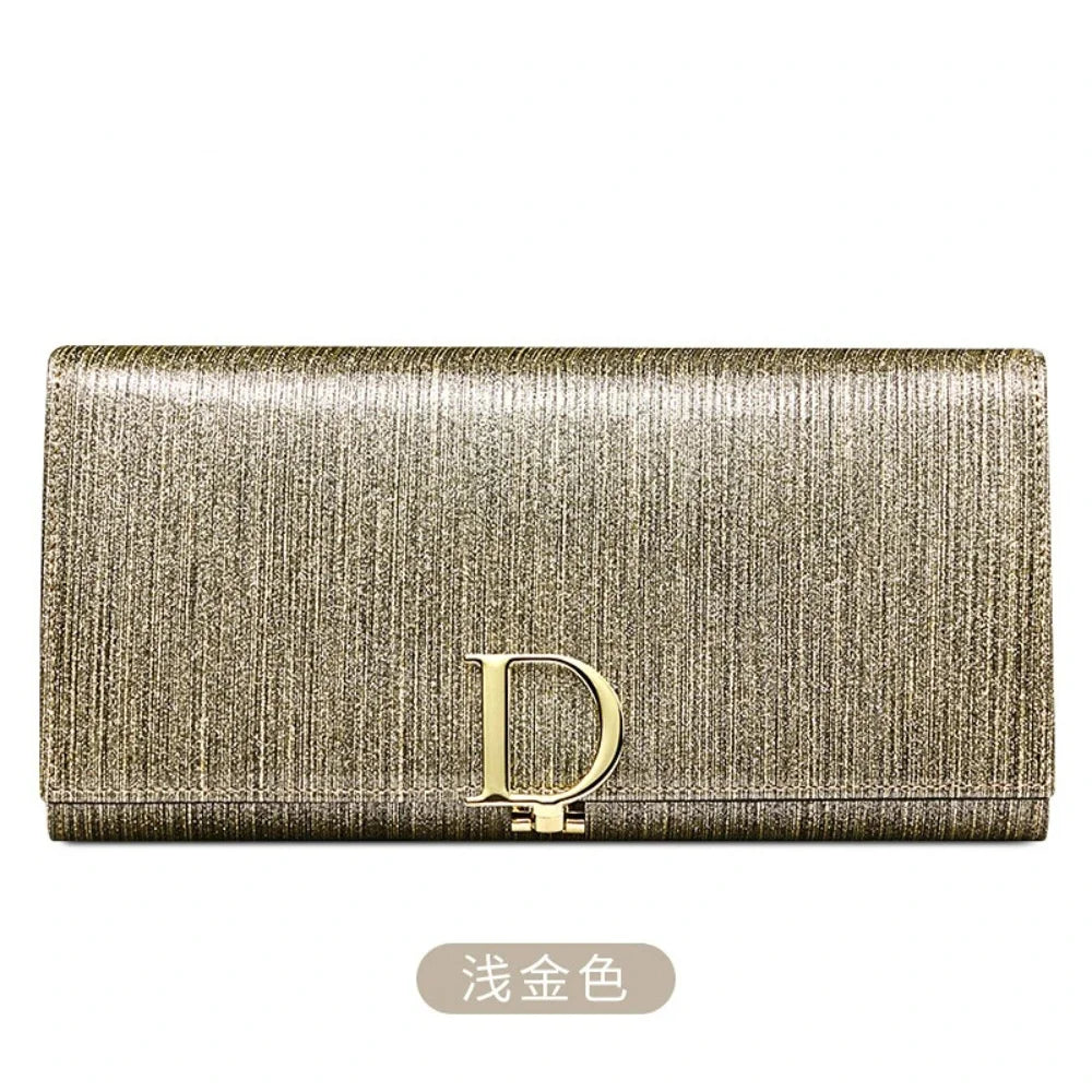 Ladies D Buckle Large Capacity Multi-card Slot Long Wallet Genuine Leather Purse