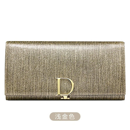 Ladies D Buckle Large Capacity Multi-card Slot Long Wallet Genuine Leather Purse