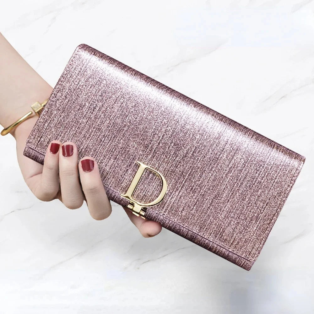 Ladies D Buckle Large Capacity Multi-card Slot Long Wallet Genuine Leather Purse