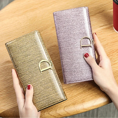 Ladies D Buckle Large Capacity Multi-card Slot Long Wallet Genuine Leather Purse