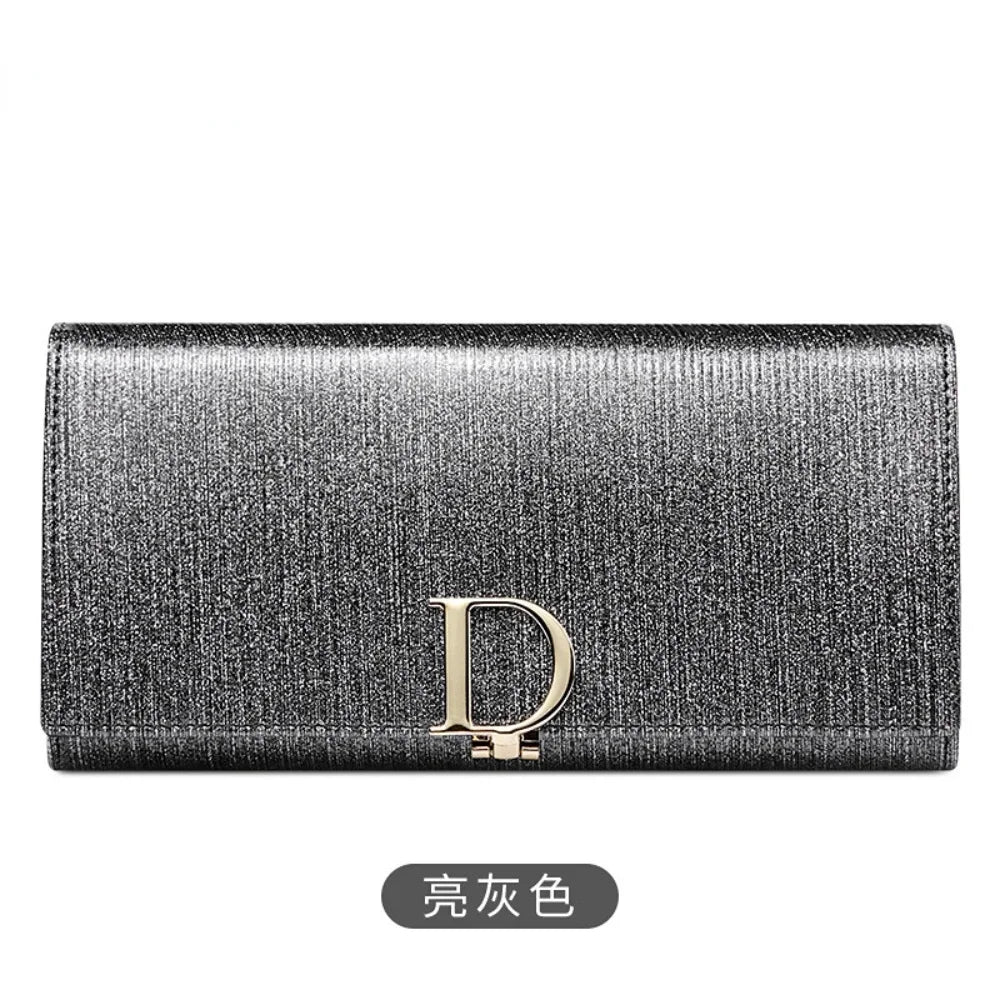 Ladies D Buckle Large Capacity Multi-card Slot Long Wallet Genuine Leather Purse
