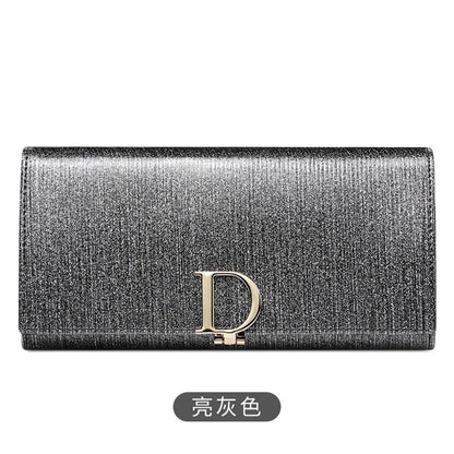 Ladies D Buckle Large Capacity Multi-card Slot Long Wallet Genuine Leather Purse
