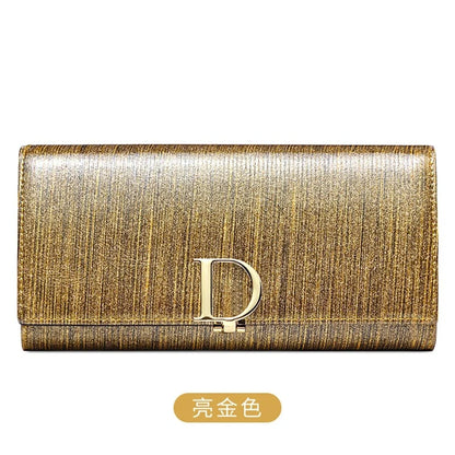 Ladies D Buckle Large Capacity Multi-card Slot Long Wallet Genuine Leather Purse