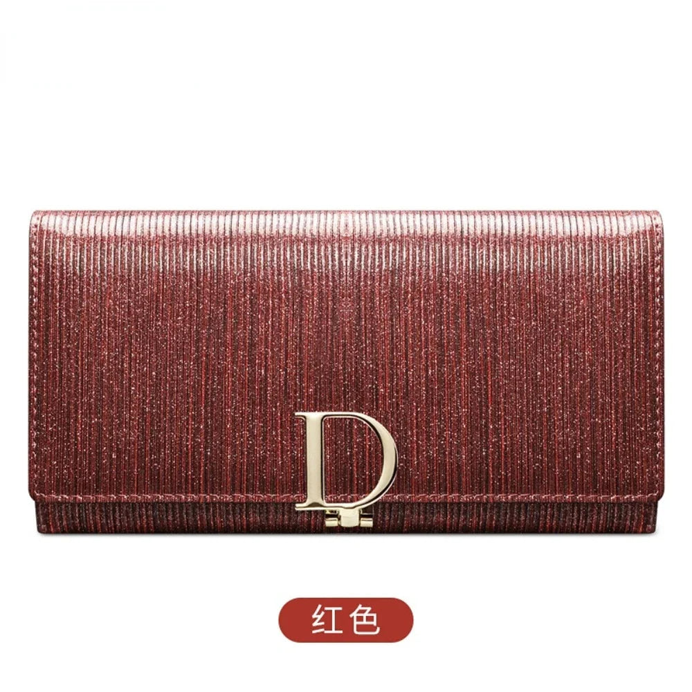 Ladies D Buckle Large Capacity Multi-card Slot Long Wallet Genuine Leather Purse