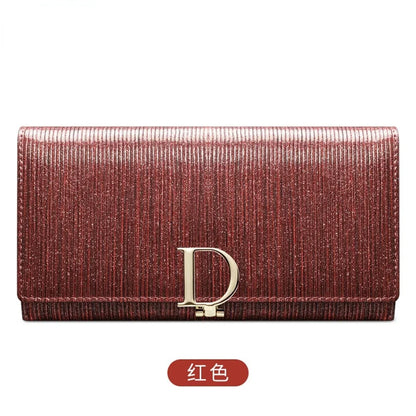 Ladies D Buckle Large Capacity Multi-card Slot Long Wallet Genuine Leather Purse
