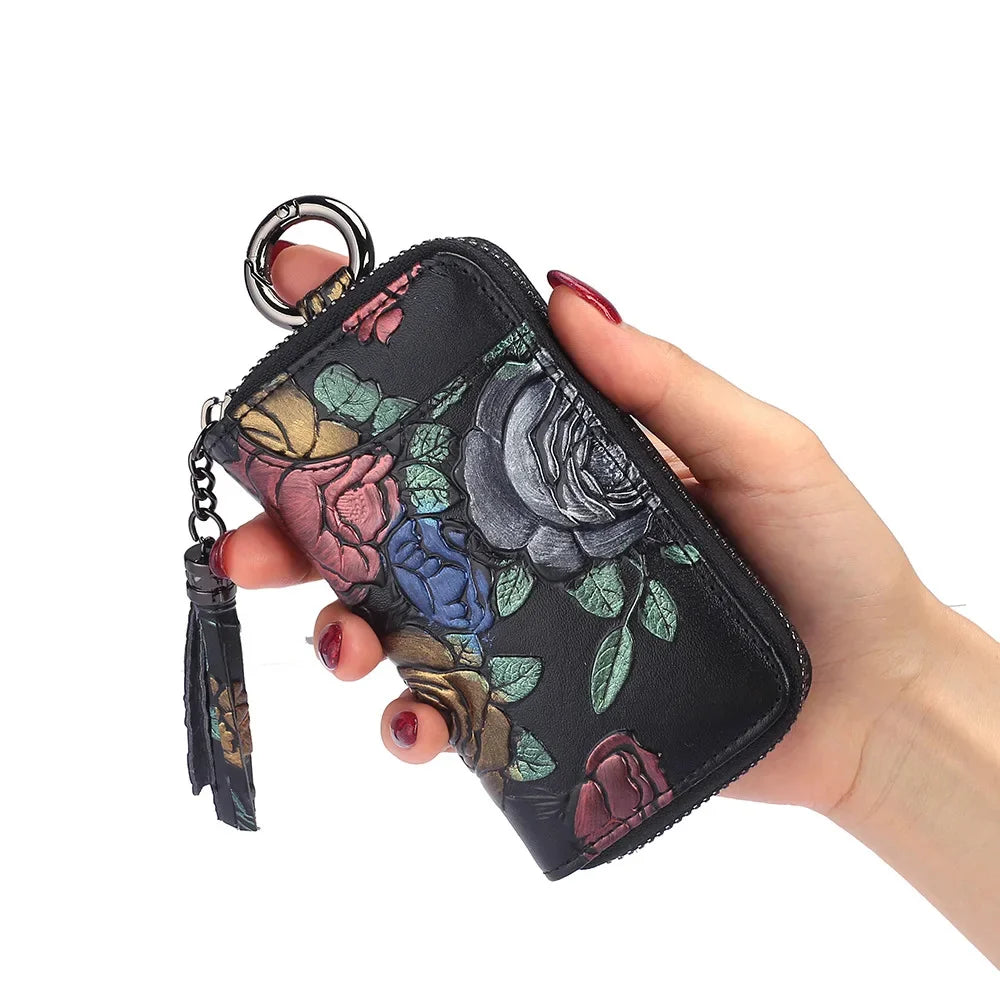 Ladies Exquisite Multifunctional Compact Fashion Hand-painted Car Key Card Bag