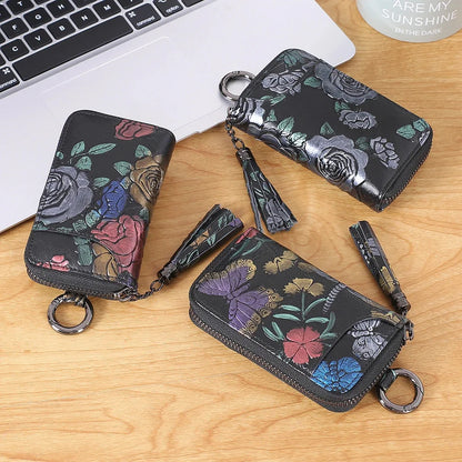 Ladies Exquisite Multifunctional Compact Fashion Hand-painted Car Key Card Bag