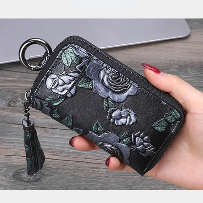 Ladies Exquisite Multifunctional Compact Fashion Hand-painted Car Key Card Bag