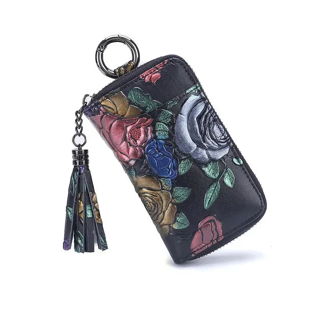 Ladies Exquisite Multifunctional Compact Fashion Hand-painted Car Key Card Bag