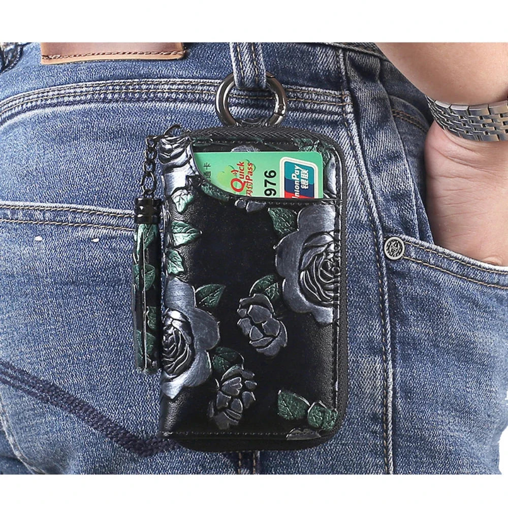 Ladies Exquisite Multifunctional Compact Fashion Hand-painted Car Key Card Bag