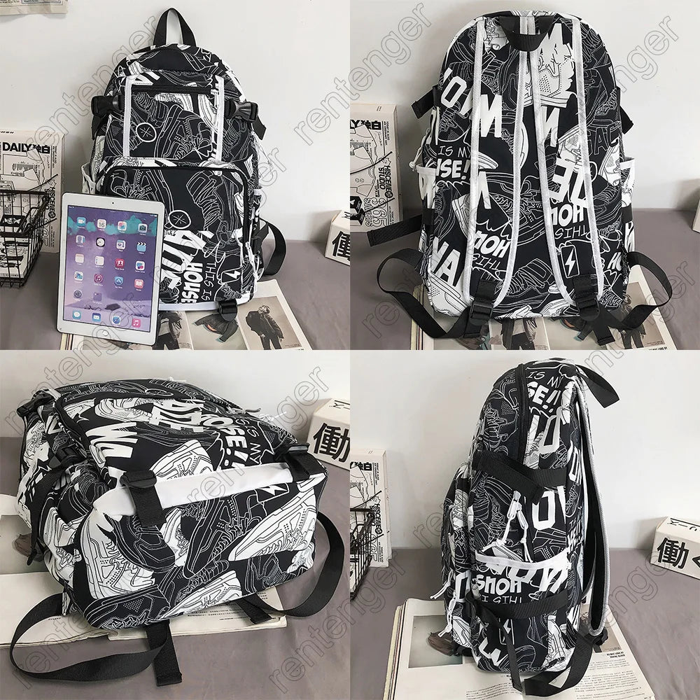 Ladies Fashion Laptop Nylon Backpacks Print Women Book Boy Bag Female Harajuku Men Backpack Girl Student Male School Bags Travel