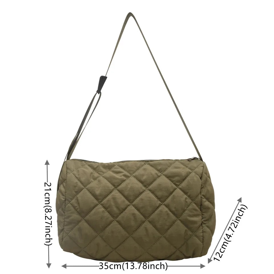 Ladies Fashion Rhombic Lattice Crossbody Bag Women Versatile Large Capacity Shoulder Bag Solid Color Casual Shopping Travel Bag