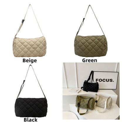 Ladies Fashion Rhombic Lattice Crossbody Bag Women Versatile Large Capacity Shoulder Bag Solid Color Casual Shopping Travel Bag