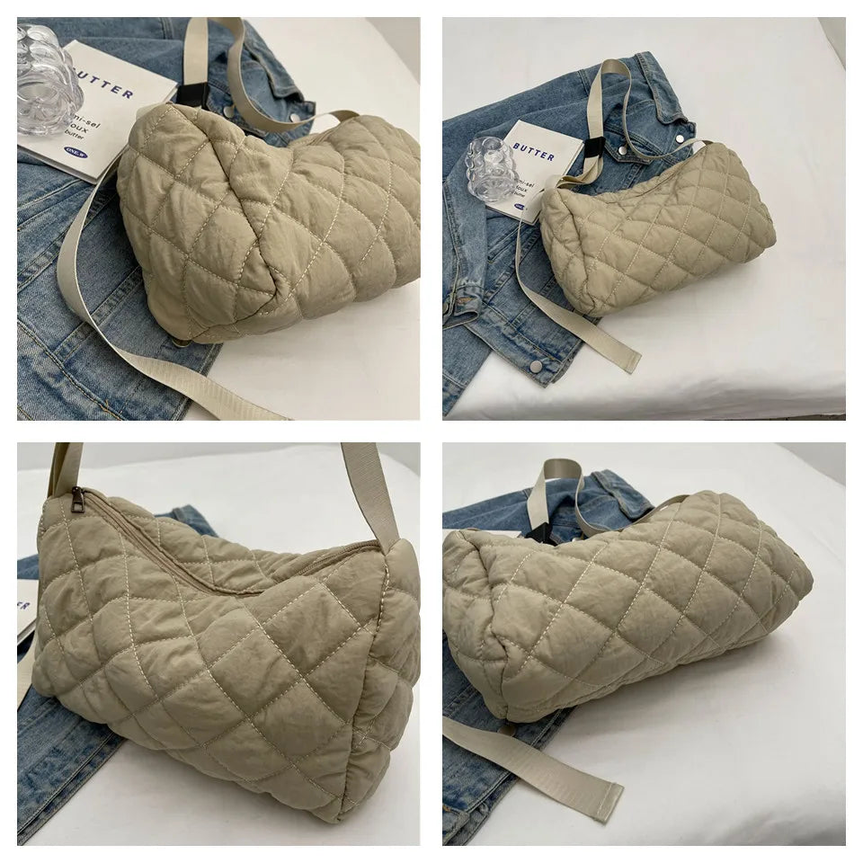 Ladies Fashion Rhombic Lattice Crossbody Bag Women Versatile Large Capacity Shoulder Bag Solid Color Casual Shopping Travel Bag
