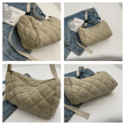 Ladies Fashion Rhombic Lattice Crossbody Bag Women Versatile Large Capacity Shoulder Bag Solid Color Casual Shopping Travel Bag