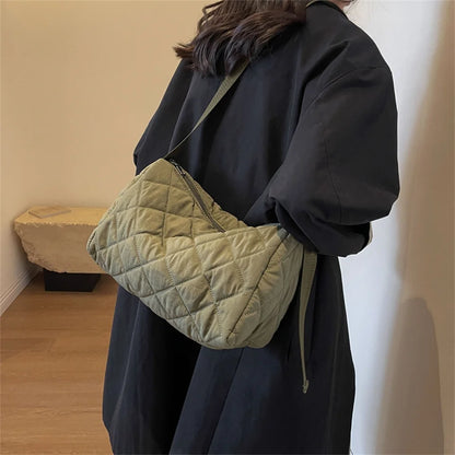 Ladies Fashion Rhombic Lattice Crossbody Bag Women Versatile Large Capacity Shoulder Bag Solid Color Casual Shopping Travel Bag