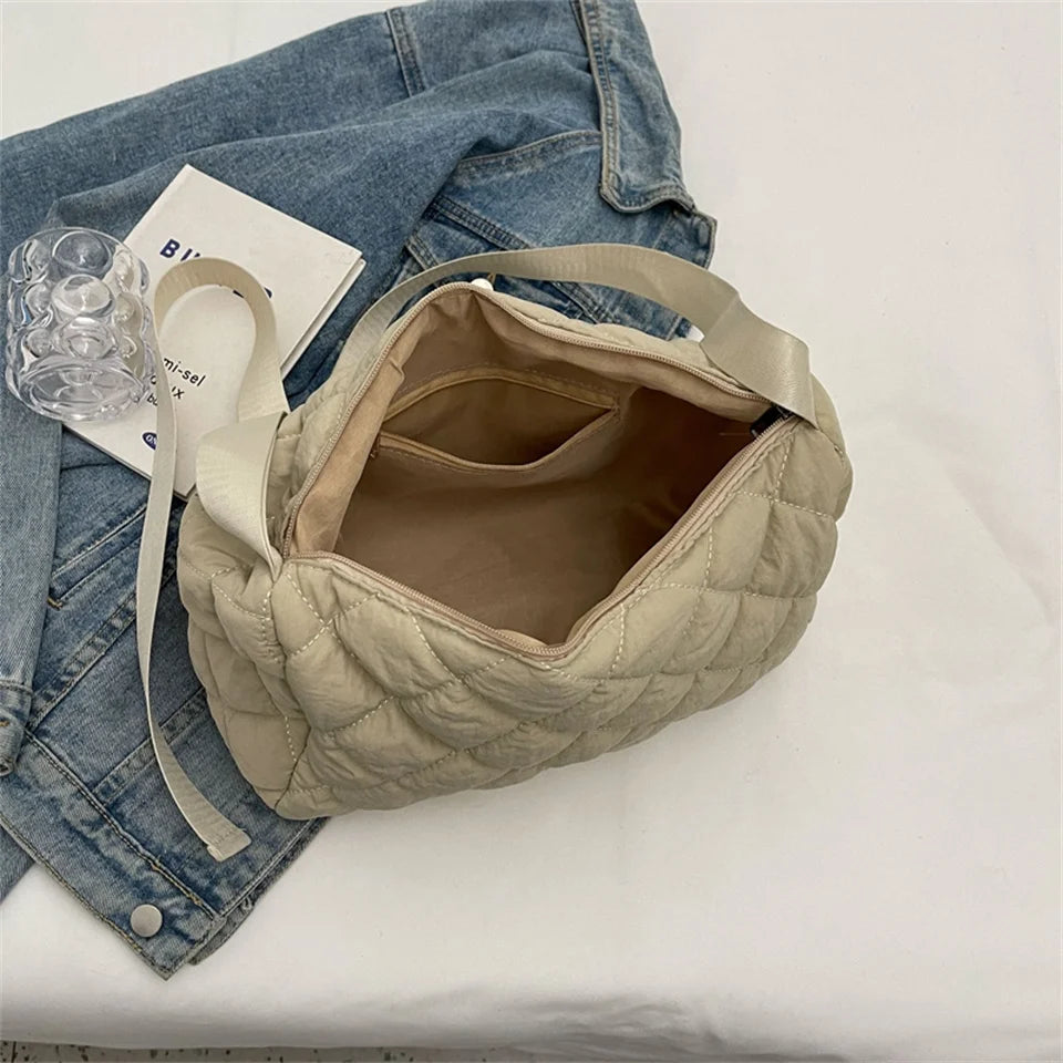 Ladies Fashion Rhombic Lattice Crossbody Bag Women Versatile Large Capacity Shoulder Bag Solid Color Casual Shopping Travel Bag