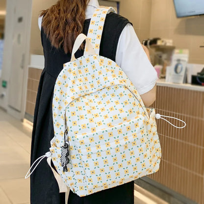 Ladies Floral Trendy Student Bag Female Laptop College Backpack Women Leisure School Bag Fashion Girl Nylon Travel Book Backpack