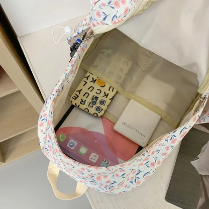 Ladies Floral Trendy Student Bag Female Laptop College Backpack Women Leisure School Bag Fashion Girl Nylon Travel Book Backpack