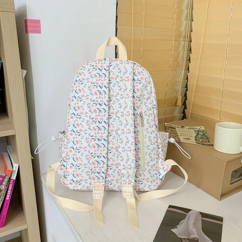 Ladies Floral Trendy Student Bag Female Laptop College Backpack Women Leisure School Bag Fashion Girl Nylon Travel Book Backpack