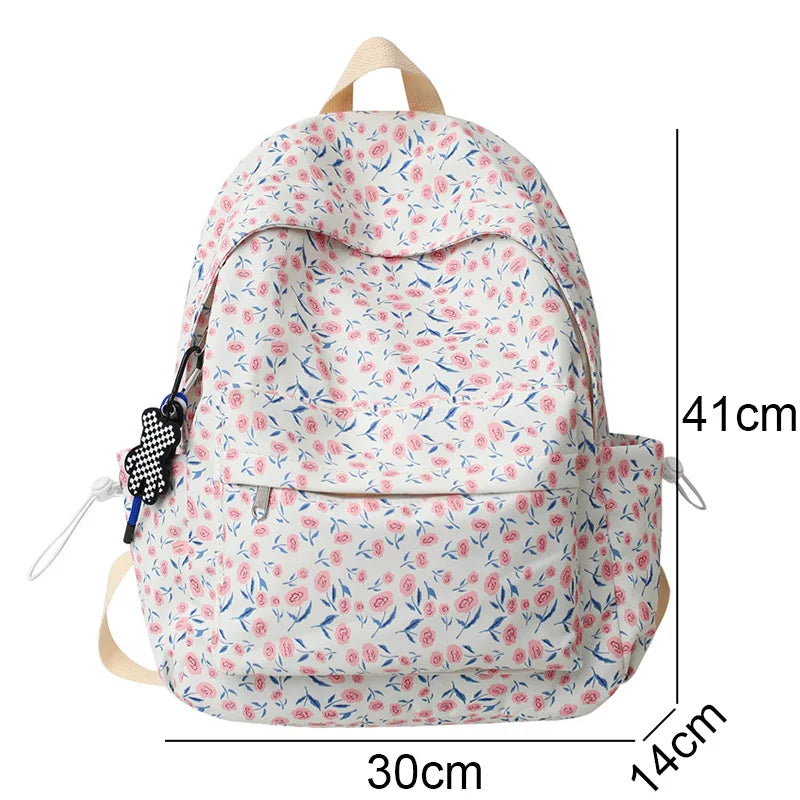 Ladies Floral Trendy Student Bag Female Laptop College Backpack Women Leisure School Bag Fashion Girl Nylon Travel Book Backpack