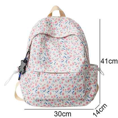 Ladies Floral Trendy Student Bag Female Laptop College Backpack Women Leisure School Bag Fashion Girl Nylon Travel Book Backpack