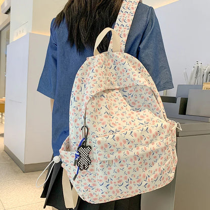 Ladies Floral Trendy Student Bag Female Laptop College Backpack Women Leisure School Bag Fashion Girl Nylon Travel Book Backpack