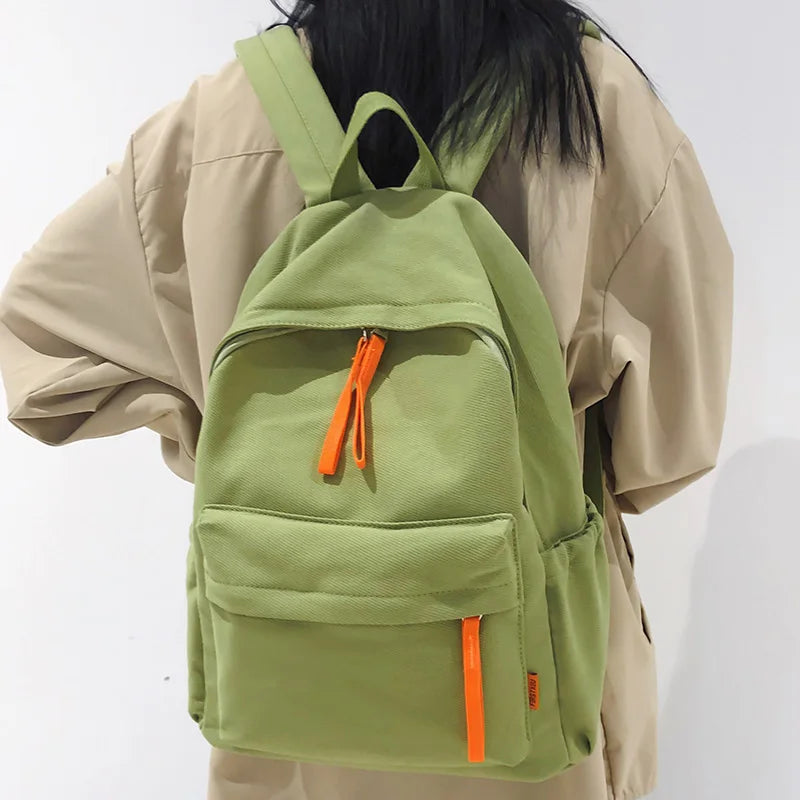 Ladies Green Solid Color College Backpack Trendy Girl Boy Travel School Bag Cool Men Women Leisure Fashion Male Female Book Bags