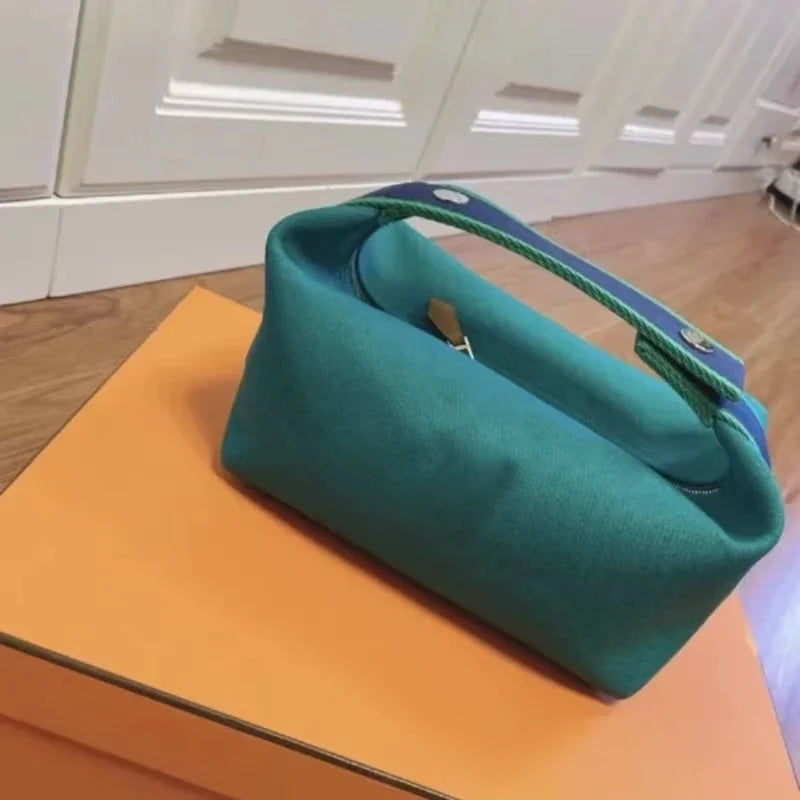 Ladies' Handheld Makeup Bag Pure Color Zipper Large Capacity Pillow Bag Lightweight Canvas Storage Bag
