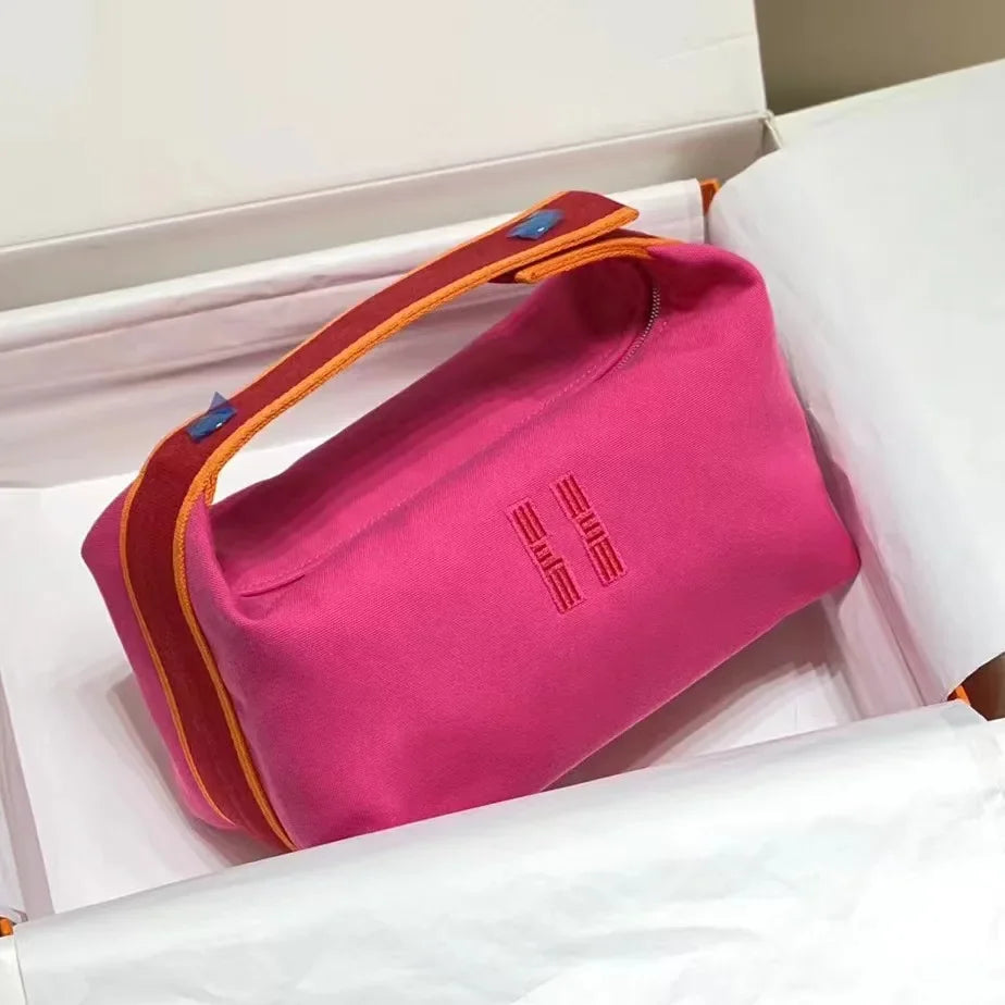 Ladies' Handheld Makeup Bag Pure Color Zipper Large Capacity Pillow Bag Lightweight Canvas Storage Bag