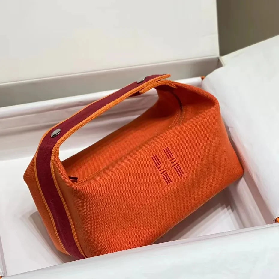 Ladies' Handheld Makeup Bag Pure Color Zipper Large Capacity Pillow Bag Lightweight Canvas Storage Bag