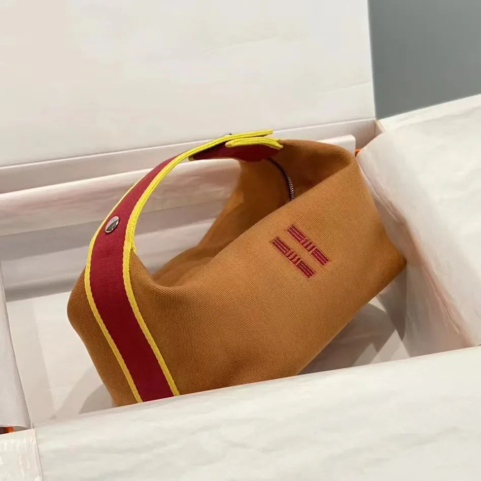 Ladies' Handheld Makeup Bag Pure Color Zipper Large Capacity Pillow Bag Lightweight Canvas Storage Bag