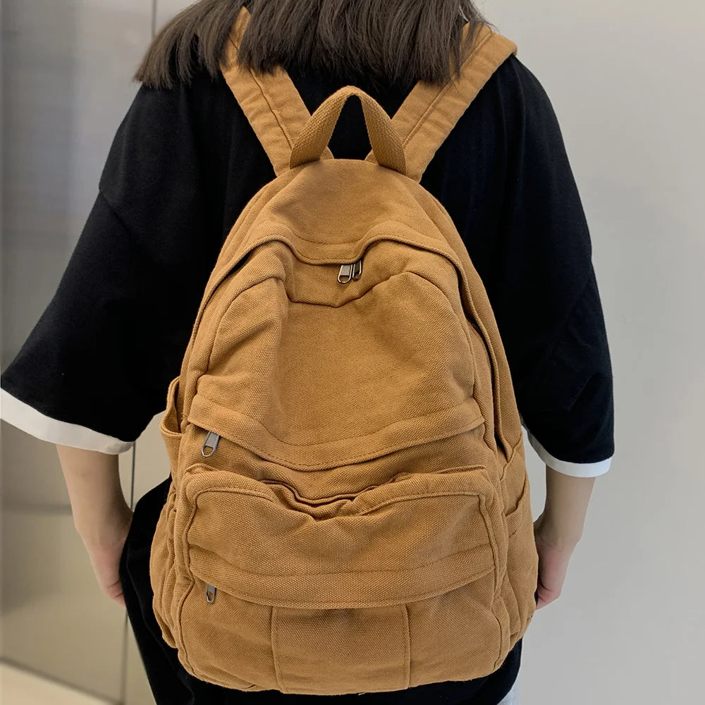 Ladies Harajuku Cute Retro Canvas Bag Female Laptop Student Backpack Fashion Girl Fabric College Backpack Women Travel Teen Bags