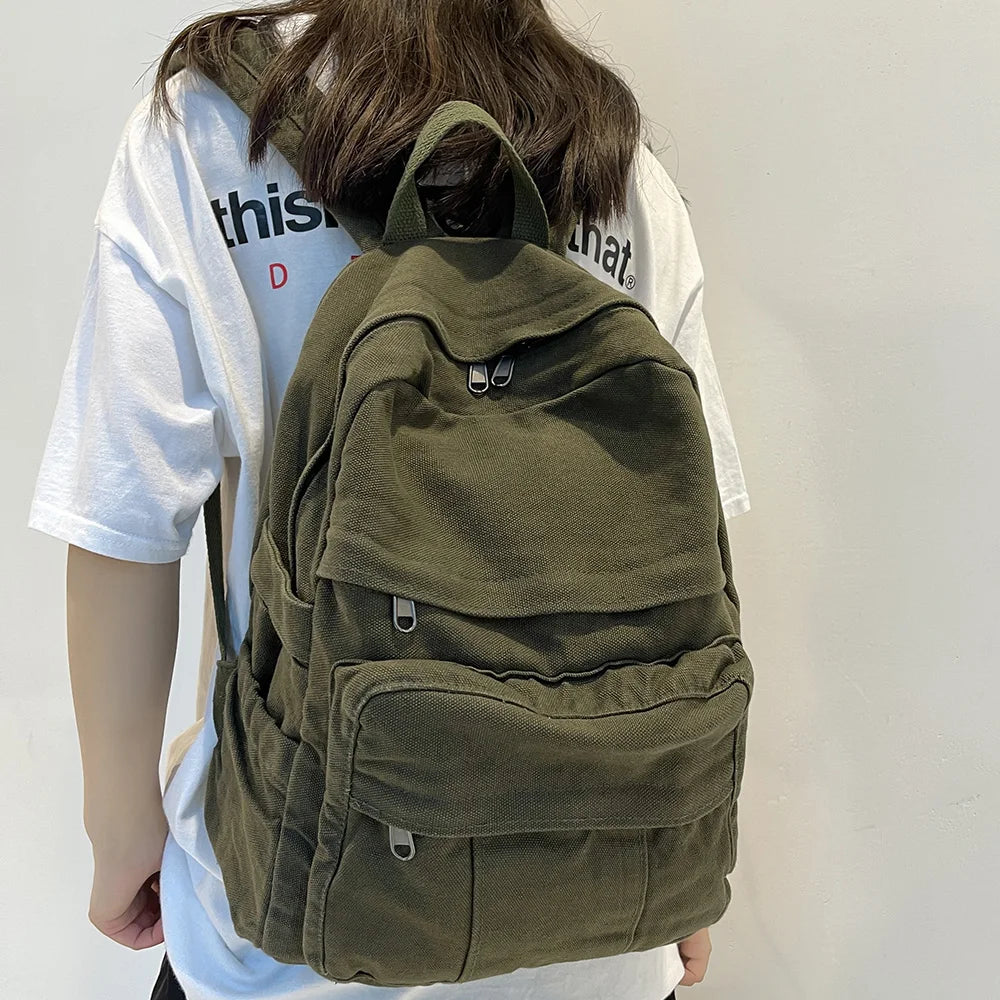 Ladies Harajuku Cute Retro Canvas Bag Female Laptop Student Backpack Fashion Girl Fabric College Backpack Women Travel Teen Bags