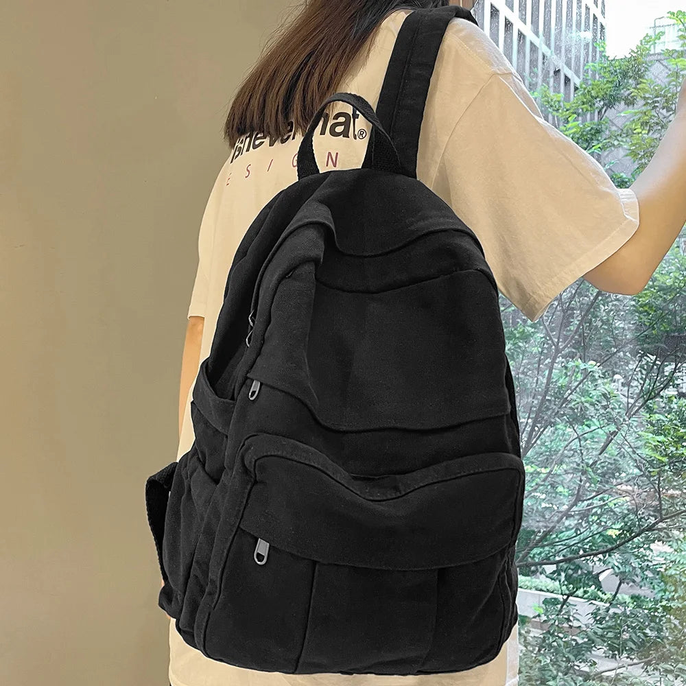Ladies Harajuku Cute Retro Canvas Bag Female Laptop Student Backpack Fashion Girl Fabric College Backpack Women Travel Teen Bags