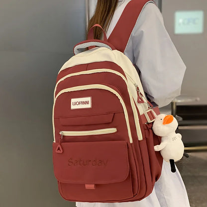 Ladies High Capacity Red Leisure College Backpack Trendy Women Fashion Nylon Laptop Book Bags Girl Cute Travel School Bag Female